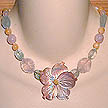 DKC ~ Pink MOP Flower Necklace w/ Rose Qtz, Aquamarine, Jade & Amber